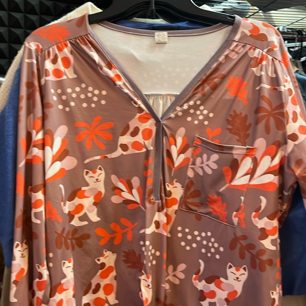 Pixi Long Sleeve Top with Cat Print